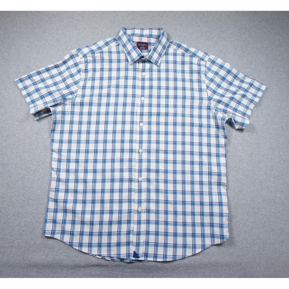 UNTUCKit Shirt Mens Large Blue Plaid Short Sleeve Button Down Booker